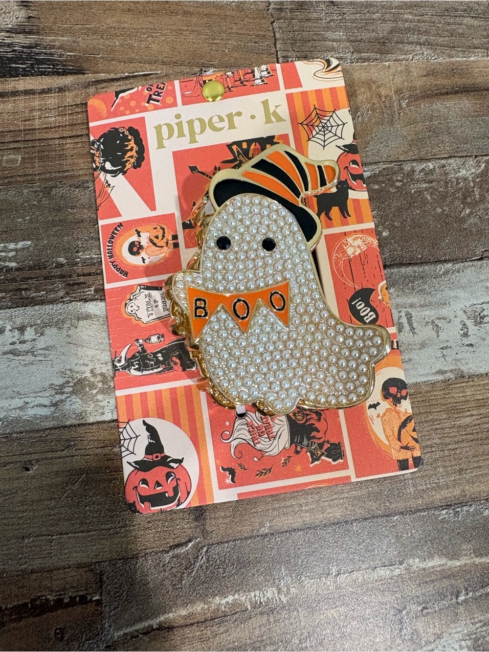 Piper Pearl Ghost Pin with Orange & Black Hat